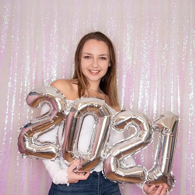 Poise3EHome White Iridescent Sequin Backdrop,8FT x 10FT Sequin Photography Backdrop Curtain for Party Decoration