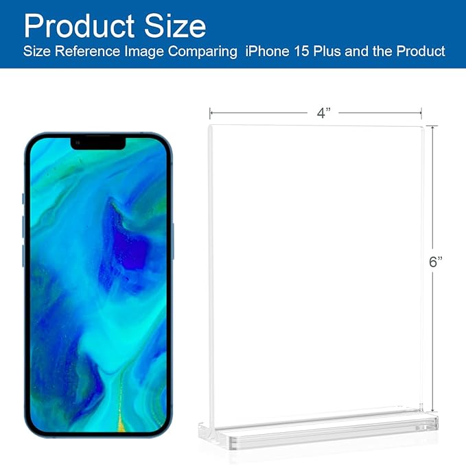BlueValley 4x6 Acrylic Sign Holder, 12 Pack Plexiglass Picture Frame Double Sided Clear Display, Tabletop Menu Sign Holders Vertical Plastic Paper Sign Stand for Office Desktop, Restaurant, Store, Fair & Events