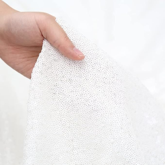 SquarePie Sequin Backdrop Curtain White 2FTx8FT 2 Panels Background for Wedding Party