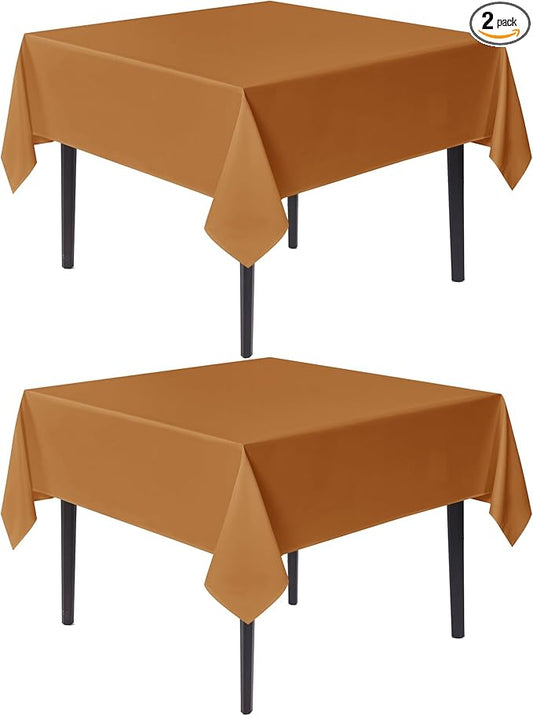 sancua Thanksgiving Square Tablecloths 60x60 Inch Bronze, 2 Pack - Fabric Fall Table Cloth for Square or Round Tables, Washable Polyester Table Cover for Dinner, Holiday Party, Display Tables