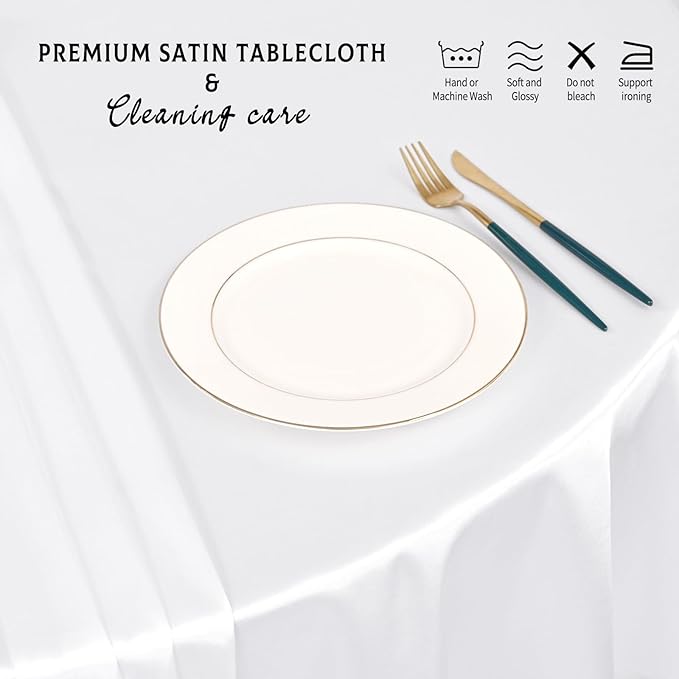 10 Packs Satin Tablecloth 120 Inch White Round Table Cloth Silk Tablecloth Smooth Fabric Overlay Satin Table Cover Decoration for Wedding Party Banquet Events