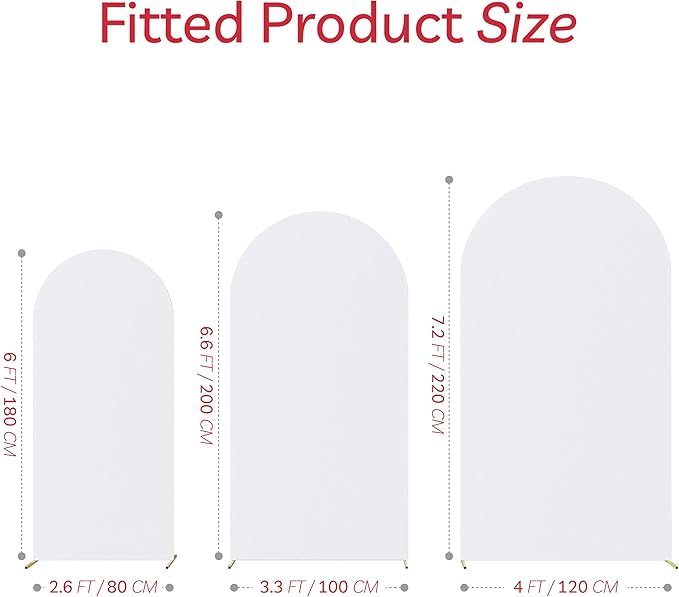 Spandex Anti Wrinkle Arch Backdrop Cover - High Elastic Fitted Arch Stand Cover Set of 3, White Round Top Chiara Backdrop for Wedding Birthday Party Garden Decor 6Ft, 6.6Ft, 7.2Ft