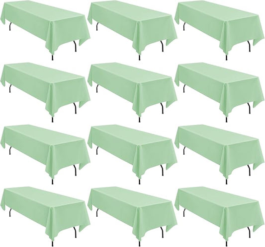 12 Pack 60 x 126 Inch Rectangle Tablecloth Sage Green Polyester Tablecloth for 8 Ft Rectangle Tables, Washable Fabric Table Cloth for Wedding Dining Table Buffet Parties Camping