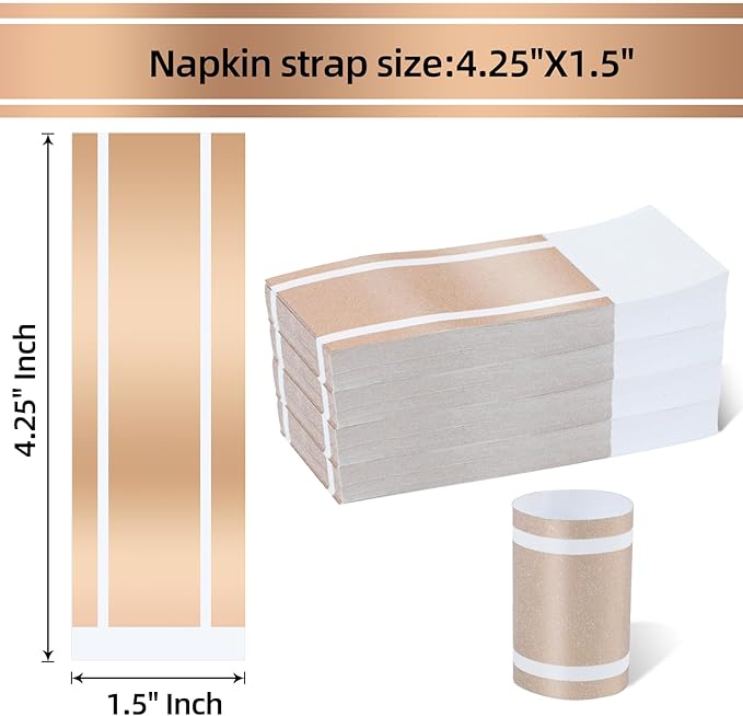 Germiwipe Paper Napkin Band, 200PCS (Matte Champagne Gold) Napkin Ring Self-Adhesive, Silverware Wraps Bands,Table Setup Wedding Event Party Supply (Matte Rose Gold /200pcs)