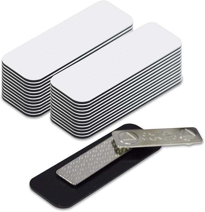 White Name Tag Blanks – 25 Pack, 1" x 3", Round Corners, Durable Plastic, DIY Engravable Badges with Magnetic Backing – All Quality Badges
