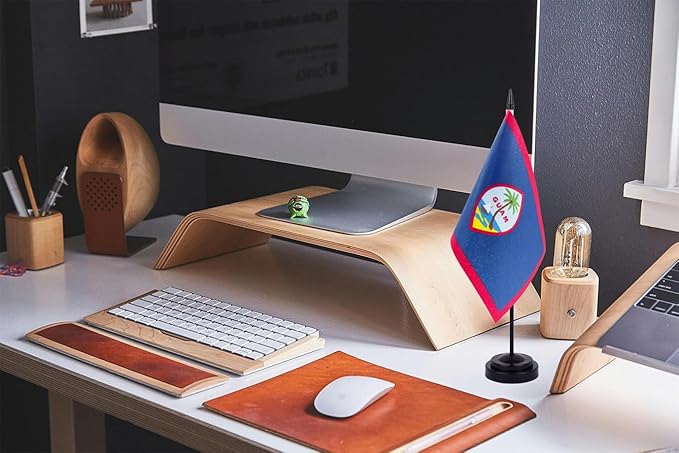 WXTWK 2 Pack Guam Flag - Mini Small Guam Table Office Flags with Black 11.8" Solid Pole Stand Base Classroom Meeting Desktop Decorations