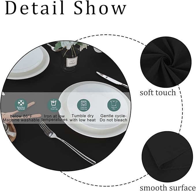 Fitable Rectangle Tablecloth Stain and Wrinkle Resistant Washable Polyester Table Cloth for Buffet Parties and Camping (54x120 inch, Black)