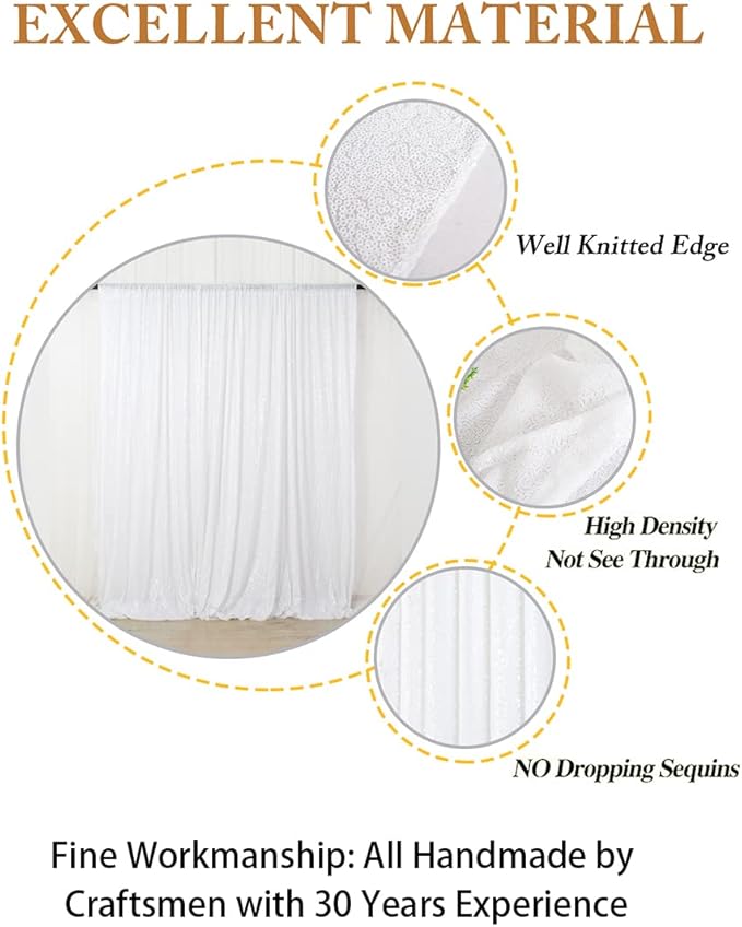 ShiDianYi 8 X 8, White Sequin Backdrop, Sparkling Photography Prop for Party & Wedding