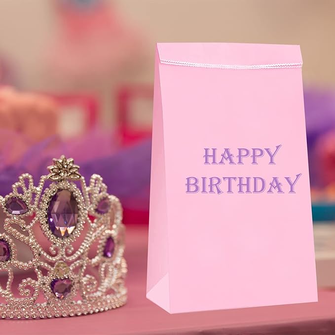 Oletx 30-Pack Pink Party Favor Paper Bags for Birthday,Treat,Goodie, Candy, Paper Lunch Bags, Babyshower,Valentine's Day,Mother's Day