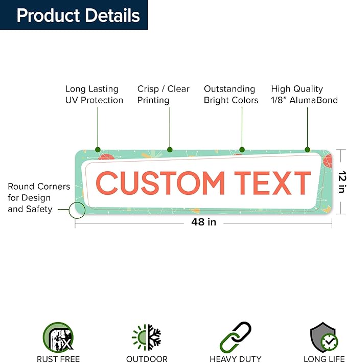Custom Sign, Custom Street Sign, 11 Font Colors, 13 Font Styles, 4 Hole Options, 22 Sizes, 12x48 Inches, Rust Free DiBound, Fade Resistant, Made in USA by My Sign Center (Mid-Century Modern 2)