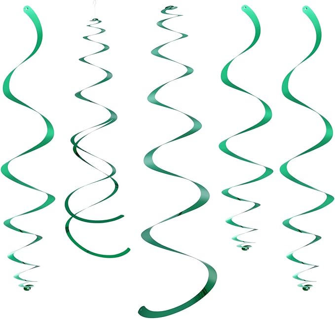 Green Party Hanging Swirl Decorations Plastic Streamers for Ceiling, Pack of 28