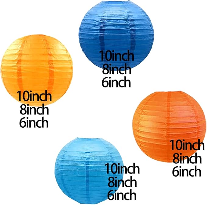 12pcs Orange and Blue Paper Lanterns,Hanging Paper Lanterns for Bridal Shower Rustic Boho Birthday Wedding Home Decor Party Decoration