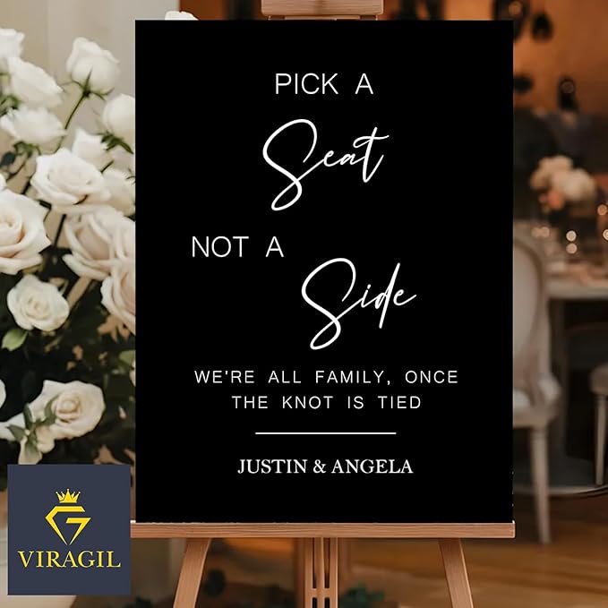 Personalized Pick a Seat Sign for Wedding – Greenery Welcome Yard Sign – Custom Bride and Groom Name