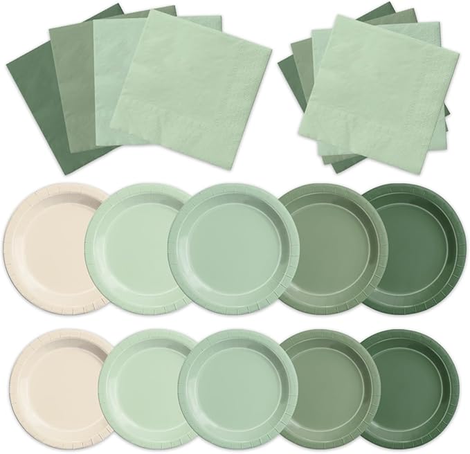 CMUSKO Sage Green Baby Shower Decorations - 60pcs Gradient Plates & Napkins Kit - Party Supplies for Birthday,Wedding