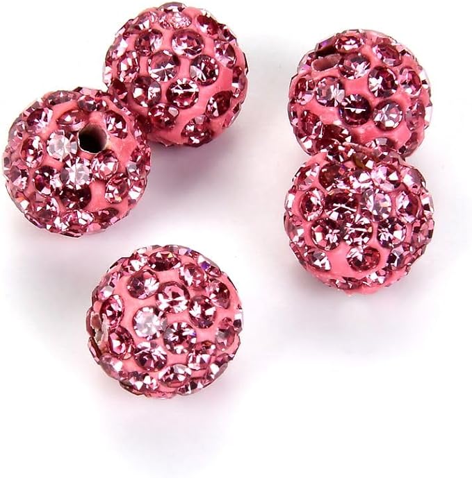 50pcs Adabele Grade A Suncatcher Crystal Rhinestone Pave Loose Beads 8mm Rose Pink Polymer Clay Disco Ball Spacers Compatible with Shamballa All Craft Jewelry Making DB8-3