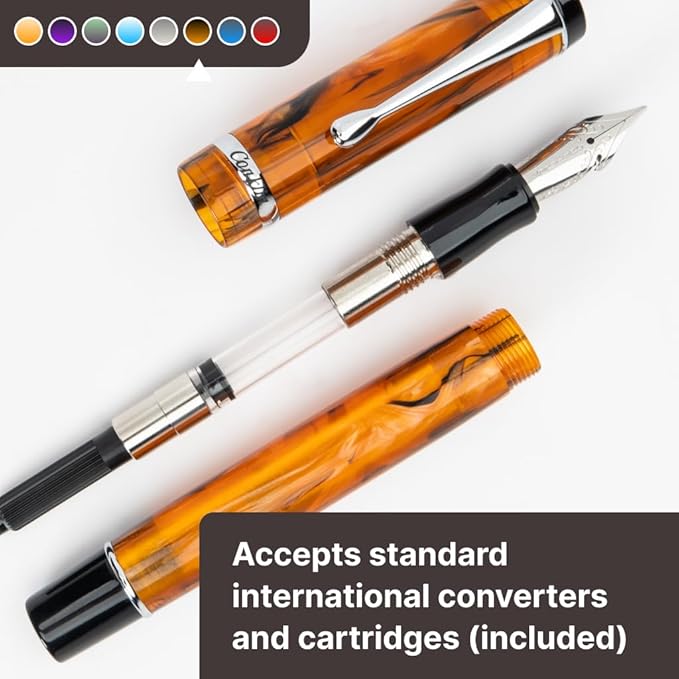 Conklin Duragraph Fountain Pen Amber - Extra Fine Nib, Precision Writing Instrument with Warm Amber Finish