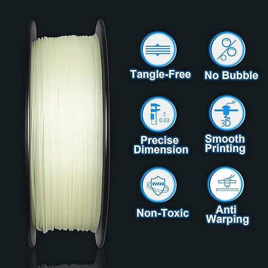 Geeetech Glow in The Dark Filament Green, 3D Printing Filament, Luminous PLA Filament 1.75mm Dimensional Accuracy +/- 0.02 mm, 1kg (2.2lbs), Fit Most FDM 3D Printers