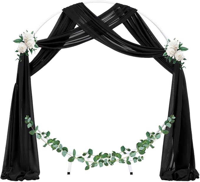 Socomi Wedding Arch Draping Fabric 1 Panel 29" x 18Ft Black Sheer Curtain Drapes 6 Yards for Wedding Ceremony Birthday Party Decoration