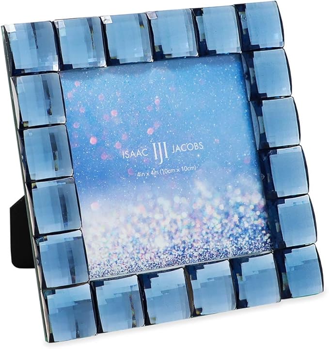 Isaac Jacobs Decorative Sparkling Navy Jewel Picture Frame, Photo Display & Home Décor (4x4, Navy)