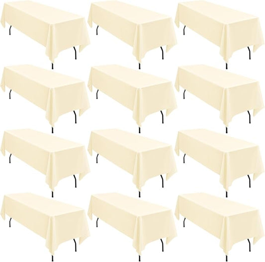 12 Pack 60 x 102 Inch Rectangle Tablecloth, Beige Tablecloth for 6 Feet Rectangle Tables, Stain and Wrinkle Resistant Washable Fabric Table Cloth for Wedding Dining Table Buffet Parties Camping