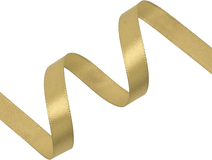 Light Gold Satin Ribbon 3/8 inch X Continuous 50 Yards, Single Face Polyester Ribbon Perfect for Gift Wrapping, Flower Bouquet, Wedding Decor, Crafts, Bow Making, Sewing and More