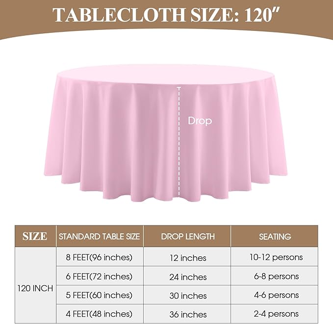 Round Tablecloth 120 Inch 6 Pack Pink Tablecloths Washable Decorative Linen Polyester Table Clothes Cover for Dining Table Banquets Buffet Parties and Wedding