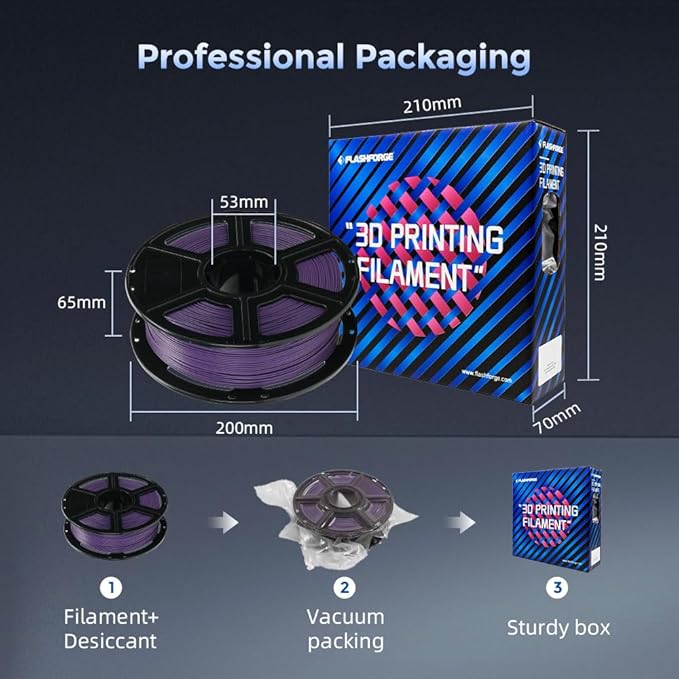 FLASHFORGE Carbon Fiber PETG Filament 1.75mm, Carbon Fiber PETG 3D Printer Filament, 1KG Spool Dimensional Accuracy +/- 0.02mm, Lightweight & Heat-Resistant & Moisture Free (Iris Purple)