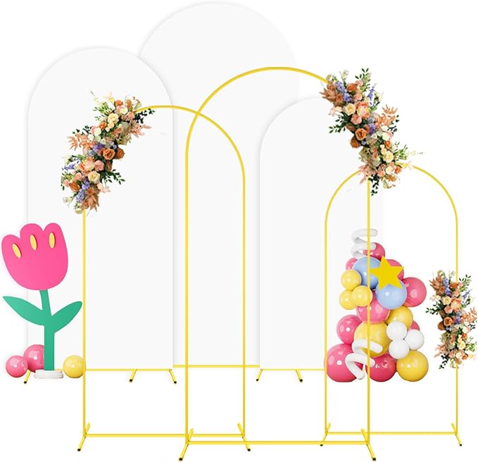 Metal Arch Backdrop Stand and White Wedding Arch Cover Set 7.2FT 6.6FT 6FT Wedding Arched Frame Balloon Arch Backdrop Stand with Spandex Arched Covers for Baby Shower Bridal Banquet Decor