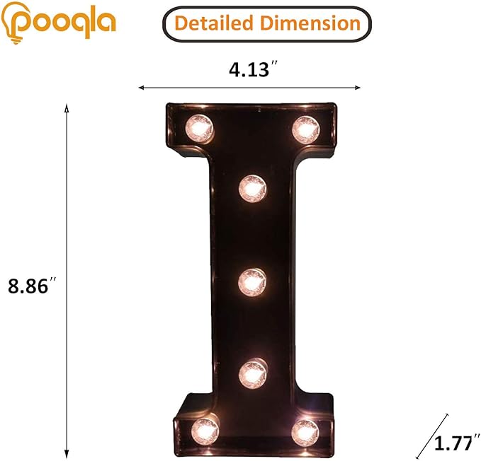 Pooqla Decorative LEDs Illuminated Letter Marquee Sign - Alphabet Marquee Letters with Lights for Wedding Birthday Party Christmas Night Lights Lamp Home Bar Decoration I, Black