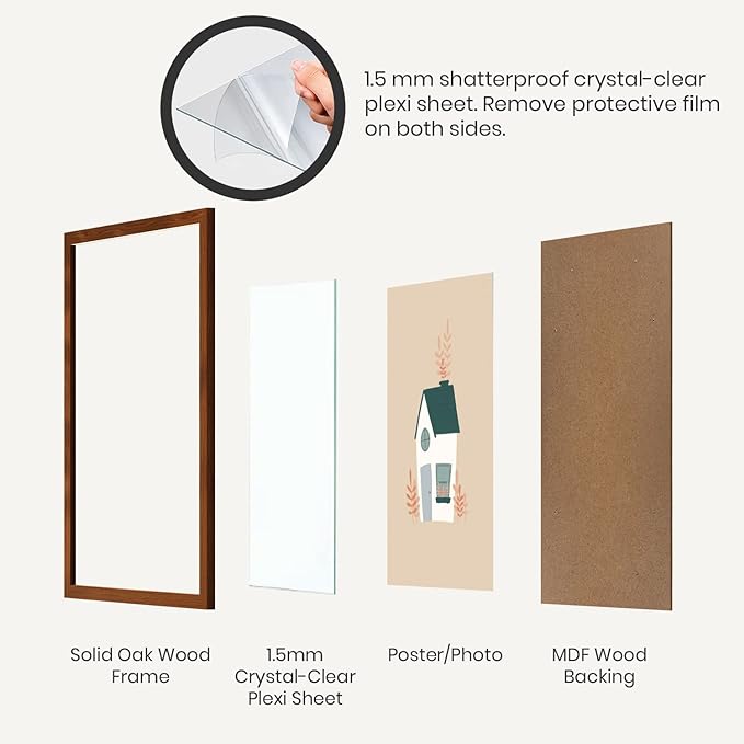 Opposite Wall - 16x16 in - Dark Solid Oak Wood Picture Frame - Lightweight, Versatile & Shatterproof - Wall Hanging Poster or Photo Frame - Wall Decor for Office, Gallery & Home - 2 Pack