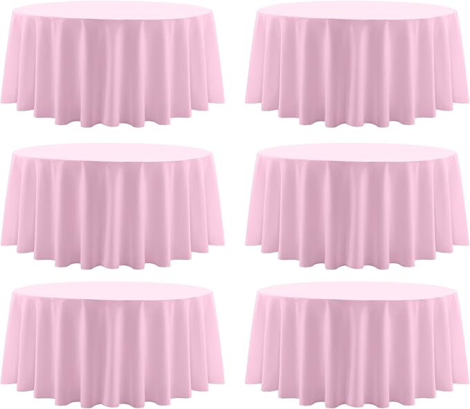 Round Tablecloth 120 Inch 6 Pack Pink Tablecloths Washable Decorative Linen Polyester Table Clothes Cover for Dining Table Banquets Buffet Parties and Wedding