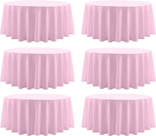 Round Tablecloth 6 Pack 90 Inch Pink Tablecloths Washable Decorative Linen Polyester Table Clothes Cover for Dining Table Banquets Buffet Parties and Wedding