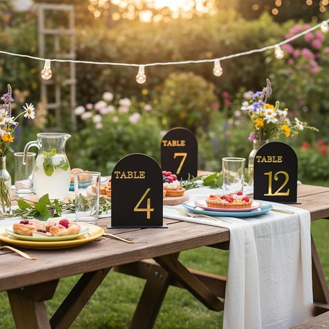 Arch Wedding Table Numbers 1-15 with Stands, 5" X 7" Double Sided Acrylic Wedding Sign Holders, Durable Non-Fading Table Number for Wedding Reception, Events, and Centerpieces