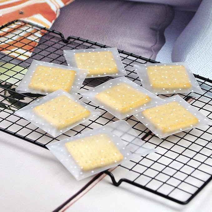 Self Adhesive Cookie Cellophane Treat Bags with Seal 4x4 Inches, 4 Mils Self Sealing Resealable Plastic Packaging Bags with Thank You Labels for Gift Giving Party Favor Bakery Candy Chocolate 100 Pcs