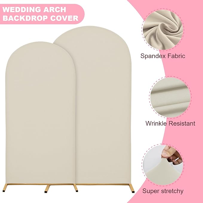 6.6FT Wedding Arch Covers Arch Backdrop Cover Arch Stand Covers Set Arch Cover Spandex Fabric Stretchy Backdrop for Wedding Birthday Party Decoration Baby Shower (Off-White)