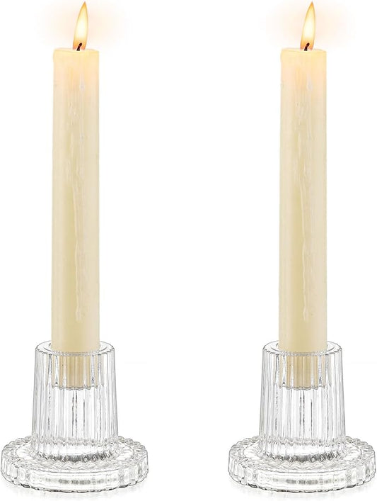 Romadedi Glass Candle Holder for Candlestick - 2Pcs Clear Tapered Wedding Decor Table Centerpiece for Candle Sticks Christmas Party Living Room Dinner Advent Decoration
