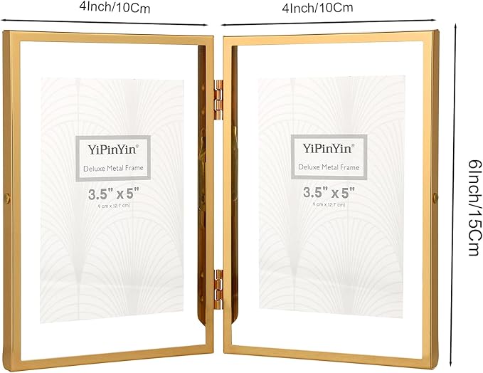 Gold 4x6'' Double Floating Frame For Photo Sizes 2x3'', 3.5x 5'', 4x6'' Metal double Frames for Tabletop/Display, Gold Floating Frame for Gift Wedding, Christmas,Birthady, Home or Office Décor.