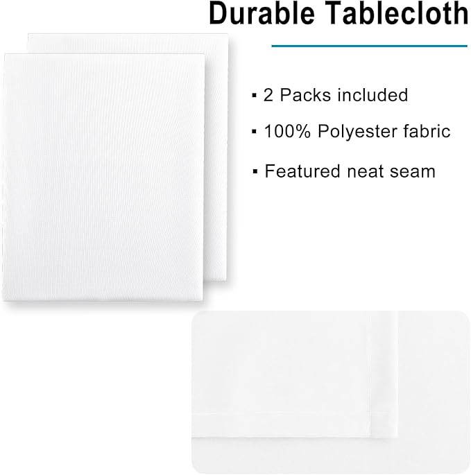 Hiasan 2 Pieces White Rectangle Tablecloth - Waterproof and Spillproof Restaurant Washable Polyester Table Cloth for Dining Room, 70 x 140 Inch