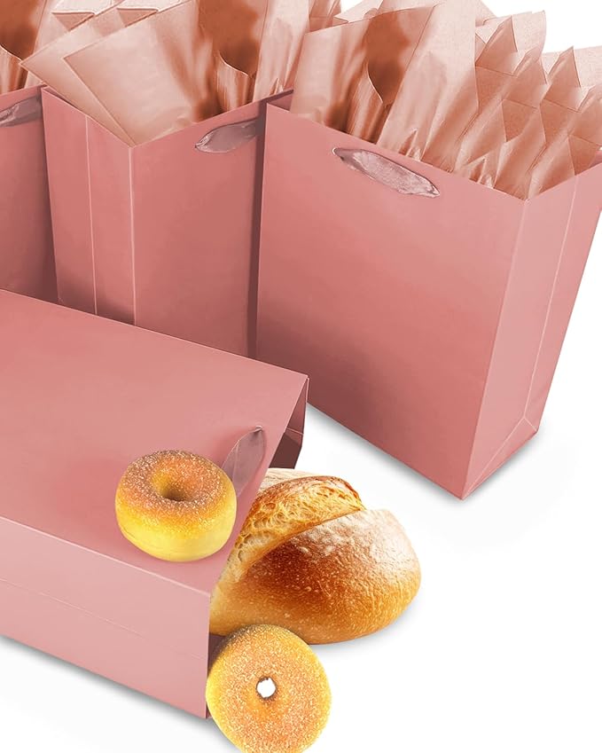 Gcardist Cinnamon Pink Gift Bags with Tissue Paper for Wedding, Birthday, Party Supplies - Medium Size Cardboard Gift Bags (16pcs + 32pcs Tissue Paper)