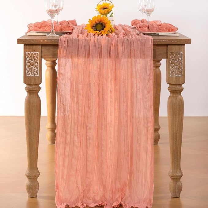 Coral Pink Cheesecloth Table Runner 6 Pack Fall Table Runners Boho Gauze 120 Inches Coral Cheese Cloth Fall Table Decorations for Thanksgiving Wedding Bridal Baby Shower Tea Party Decor