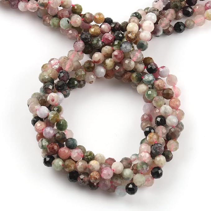 Song Xi 90pcs 4mm Natural Tourmaline Gemstone Beads Faceted Round Loose Stone Beads for Jewelry Making
