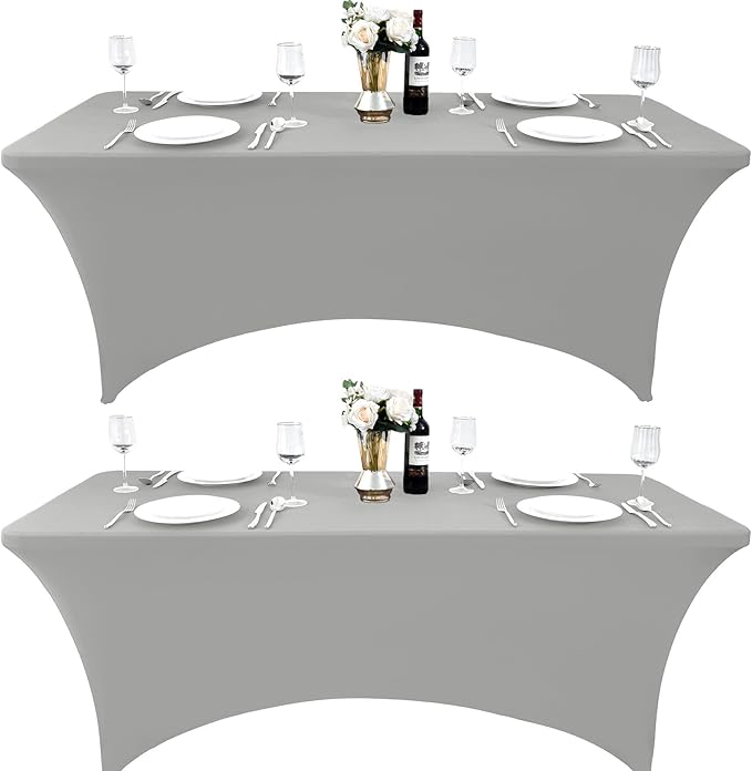 115 2-Pack 8ft Spandex Table Covers for Rectangle Folding Tables - Washable Elastic Tablecloth - Ultimate Fitted Table Protector for Parties, Banquet, and Wedding