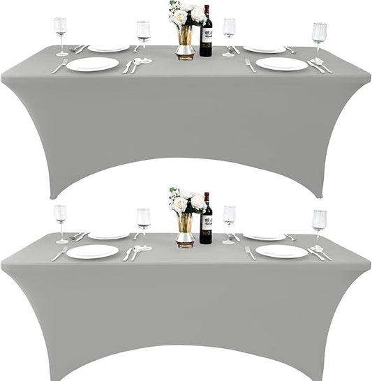 112 2-Pack 6ft Spandex Table Covers for Rectangle Standard Folding Tables - Wrinkle Resistant Stretch Tablecloths - Ultimate Fitted Table Protector for Parties, Banquet, and Wedding
