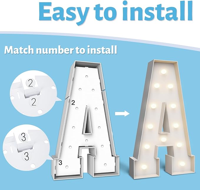 4FT Marquee Light Up Letters B,Party Decoration Large Marquee Light Up Letters with Weighted Water Bag,Pre-cut Foam Board Set Can Be Used for Birthdays,Weddings,Baby Anniversaries