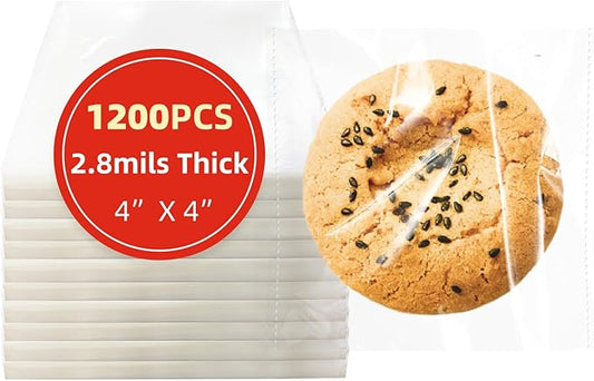 4x4 Inches 1200 Pcs Self Sealing Cellophane Bags Clear Cookie Bags Resealable Cellophane Bag for Packaging Gifts,Cookies,Favors,Products,Candy for Packaging 1200 Pieces 4"x4"