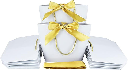 HUAPRINT Gift Bags with Handles,7.48×3.54×7.9 inches,Party Favor Bags with Bow Ribbon,12Pcs White Paper Bags for Birthday Wedding Bridesmaid Present Celebration Holiday
