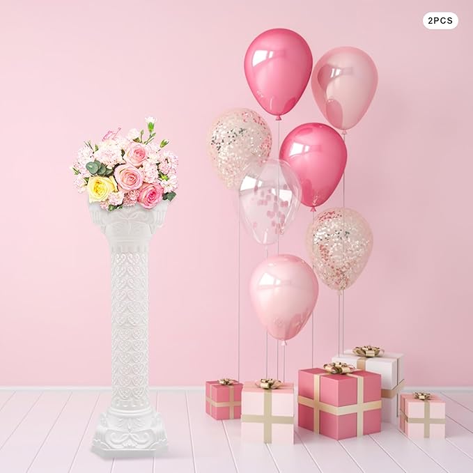 Roman Pillars Decoration Party Flower Pot Columns Set 2Pcs Decor Pedstal Stand 10.63 * 34.65in Flower Floral Wedding Party Event Road Decorative Columns (10.63 * 34.65in 2Pcs)