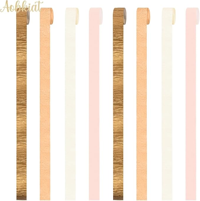 AOBKIAT Wedding Decor Gold Pink Orange Gold Crepe Paper 8 PCS Streamers Party Decorations for Wedding,Bachelorette,Birthday,Bridal Baby Shower,Anniversary Party Backdrop