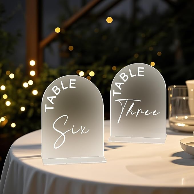 Frosted Arch Wedding Table Numbers 1-10 with Stands, 5x7 Inch Acrylic Arch Sign with Holder for Wedding Reception Table Centerpiece Decoration