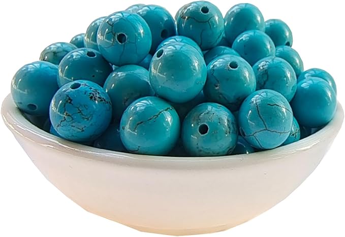 Stone Beads 8mm 100pcs Blue Turquoise Beads Round Loose Gemstones Beads for Bracelet Necklace Jewelry Making (8mm, 60825 Blue Turquoise)